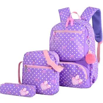 

Large Capacity 3pcs/set Canvas Children School Bags Printed Girls Backpack High School Student Bag Cute Bow Shoulder Schoolbag
