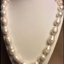 Элегантный 13-14 мм Южное море натуральный барокко белый жемчуг ожерелье 18 дюймов