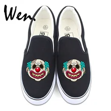 Wen Original Design White Slip on Shoes Women Flats Creepy Clown Scar on Face Black Canvas Sneakers Non-slip Platforms