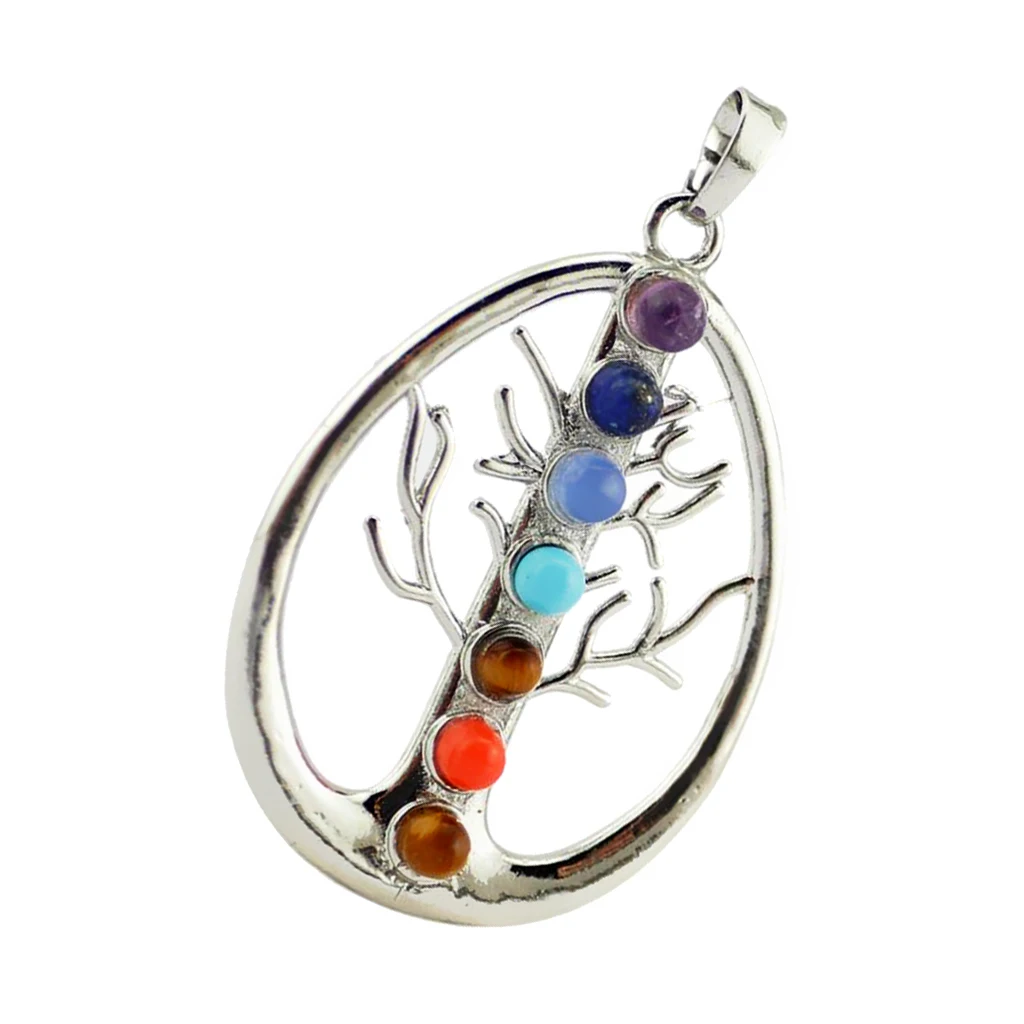 Phenovo Fashion 7 Chakra Colorful Crystal Energy Pendant for lapis lazuli Redstone Pendants Necklace Fashion Jewelry