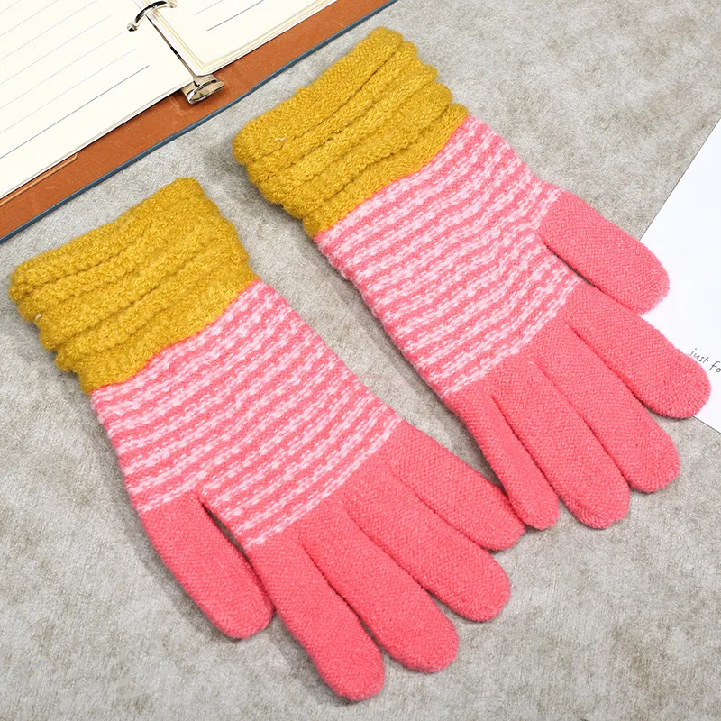 Women Winter Gloves Warm full Finger Woolen Knitted Gloves Female bow