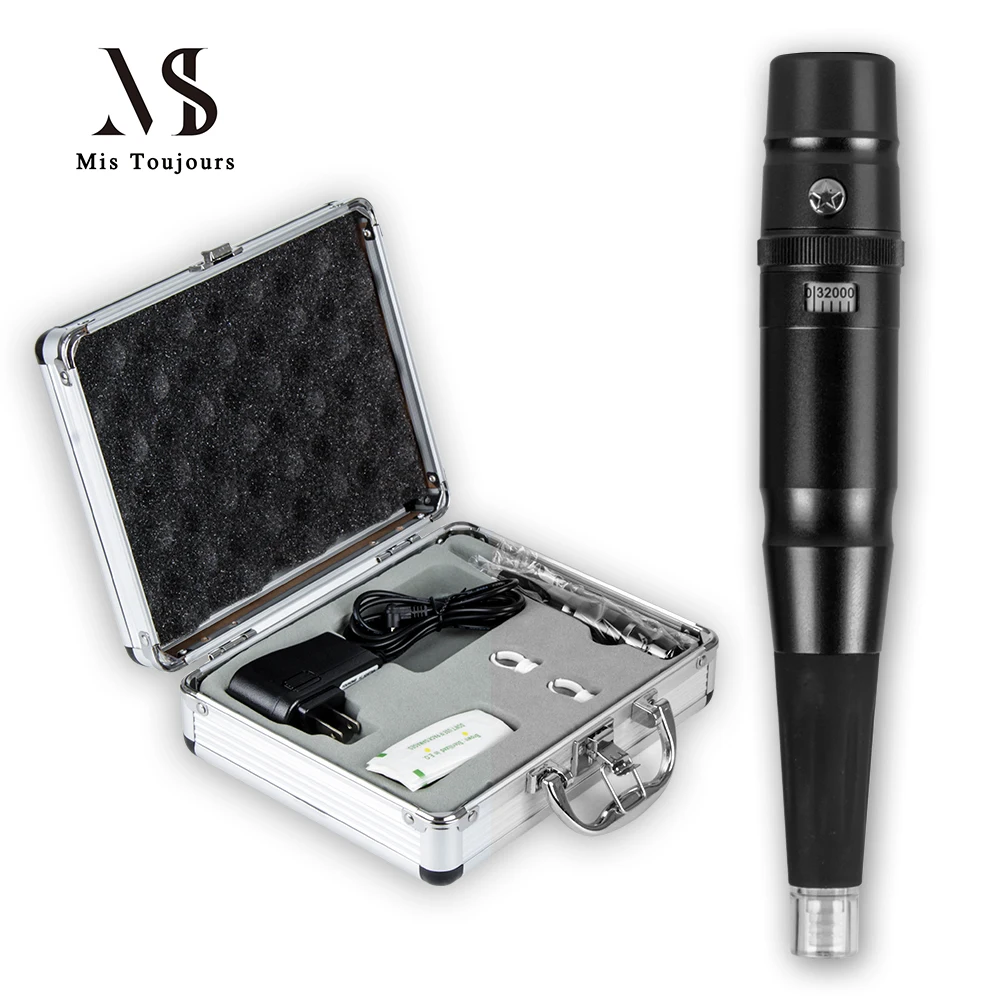 Black Permanent Makeup Machine Kit With Pro Box Microblading Tattoo Machine Pen Tattoo needles and Tips