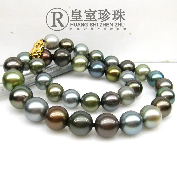 

10-11mm natural tahitian black red blue pearl necklace 18inch silver clasp