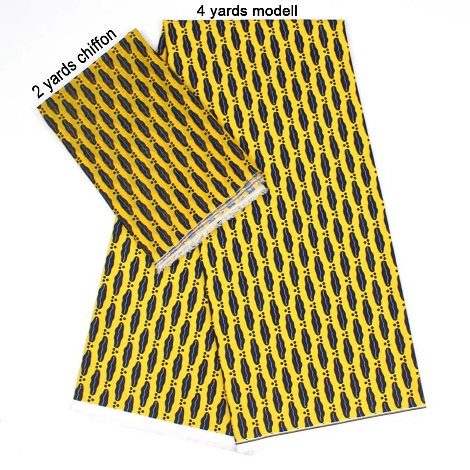 

2 Pcs Set 4 Yards African Ankara Prints Modell Material & 2 Yards Chiffon Ankara Chiffon Fabric YBXM-36