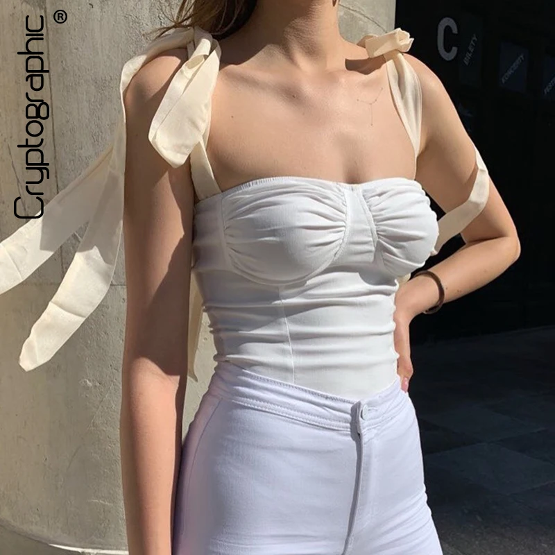 

Cryptographic Vintage Lace Up Strapless Sexy Blouses Shirts Women Summer Crop Tops Backless White Shirt Sweet Top Tee Streetwear