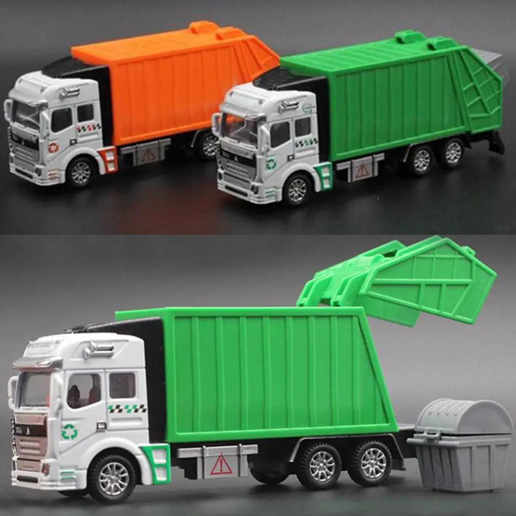 

Kids Car Toy Simulated Garbage Truck Creative Manual Alloy Pull Back 1:32 Sanitation Garbage Cars Model Children Toy Car Gift