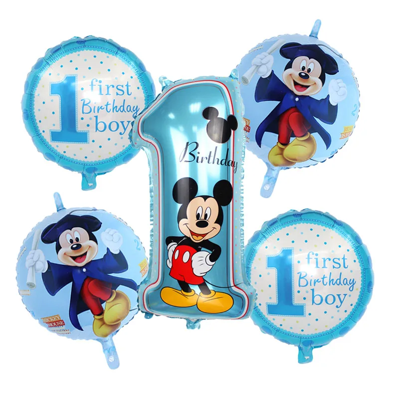 

5pcs Mickey Minnie 1 First Birthday Girl Boy Balloon Kids Birthday 32 inch Number Set Decoration Helium Balloon Party Supplies