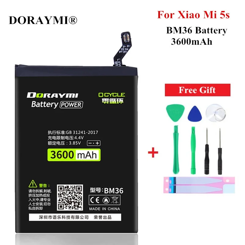 

DORAYMI Replacement Battery BM36 3.85v 3600mAh for Xiaomi Mi 5s M5s Mi5s Cellphone Batteries Rechargeable Battery