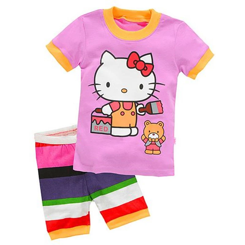 Children Cartoon Pajamas Sets Girls Summer Pyjamas Kids Short Sleeve