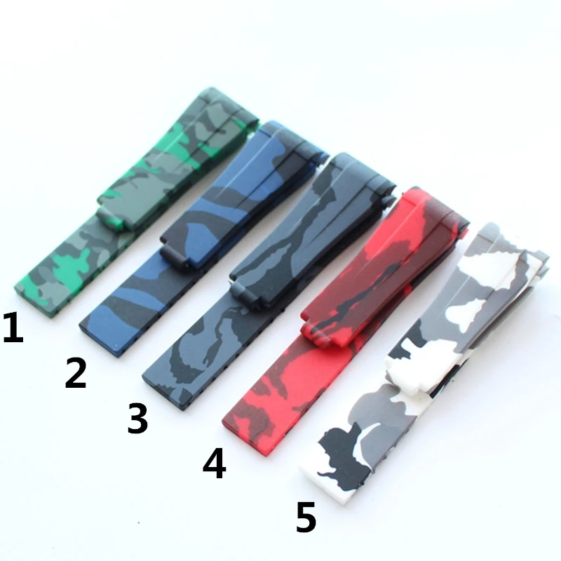 Goede TJP 20mm RB Camo Blauw Rood Grijs Mens Rubber Horloge band Band met Frosted Deployment Sluiting Voor Daytona Submarine ROL Sub mariner