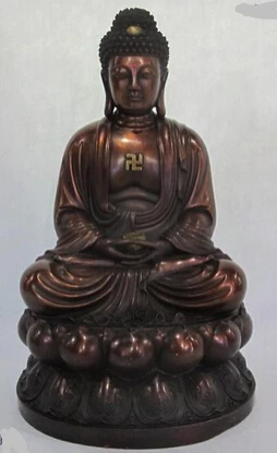 

008079 16"Chinese Buddhism Pure Copper Red Bronze Tathagata Sakyamuni Buddha Statue