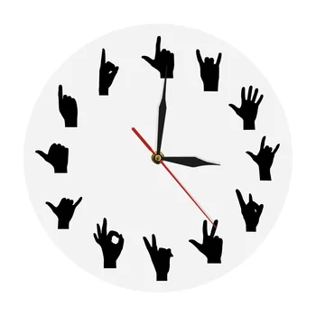 

1Piece Silhouette Hand Signs Wall Clock Fingers Modern Round Decorative Hand Showing Symbols Watch Wall Clock Decor Wall Art