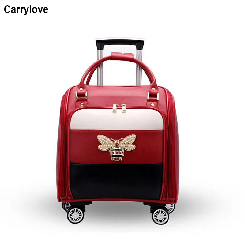 CARRYLOVE 16" inch women leather suitcase spinner Small cute cabin