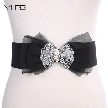 

HooltPrinc Fashion bowknot decorates elastic waist sealing black female thin elastic waistband skirt trench coats belt