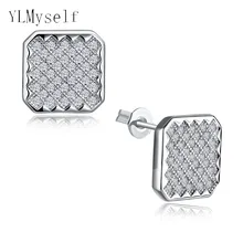 Últimas Square mini nuevos pendientes pave con zirconia cristal aros mujer oreja joyeria mujeres pequeño blanco pendiente 2018