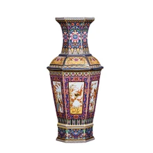 Цин Юнчжэна Эмаль Красочные цветы и птицы Шестигранная ваза антикварное украшение для дома фарфоровое украшение Античная коллекция