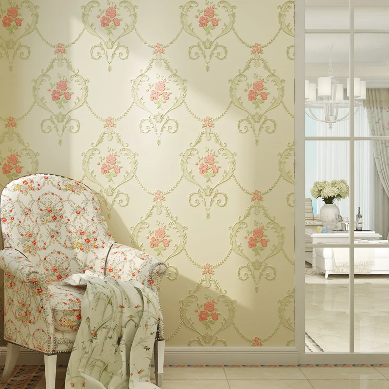 

European Pastoral Style 3D Embossed Non-woven Flowers Wallpaper for Wall Girls Bedroom Living Room Decor 5.3 Sqm Wall Paper Roll