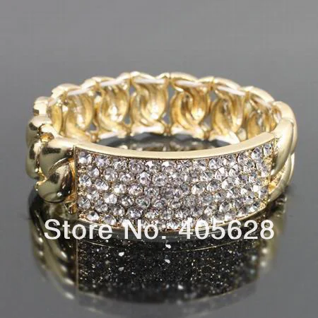 Сплава со стразами ID пластины модные эластичные браслет|fashion gold bracelet|bracelet banglebracelet