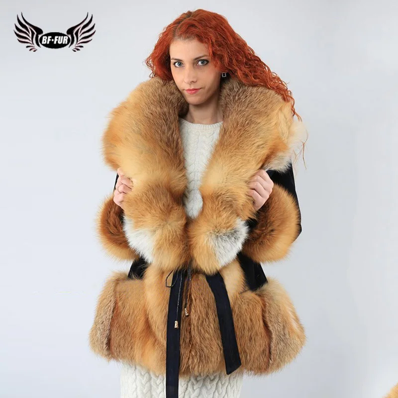 Настоящий мех кролика пальто с большим красным лисьим меховым воротником женские пальто зима размера плюс цельная кожа мода тонкий натуральный мех