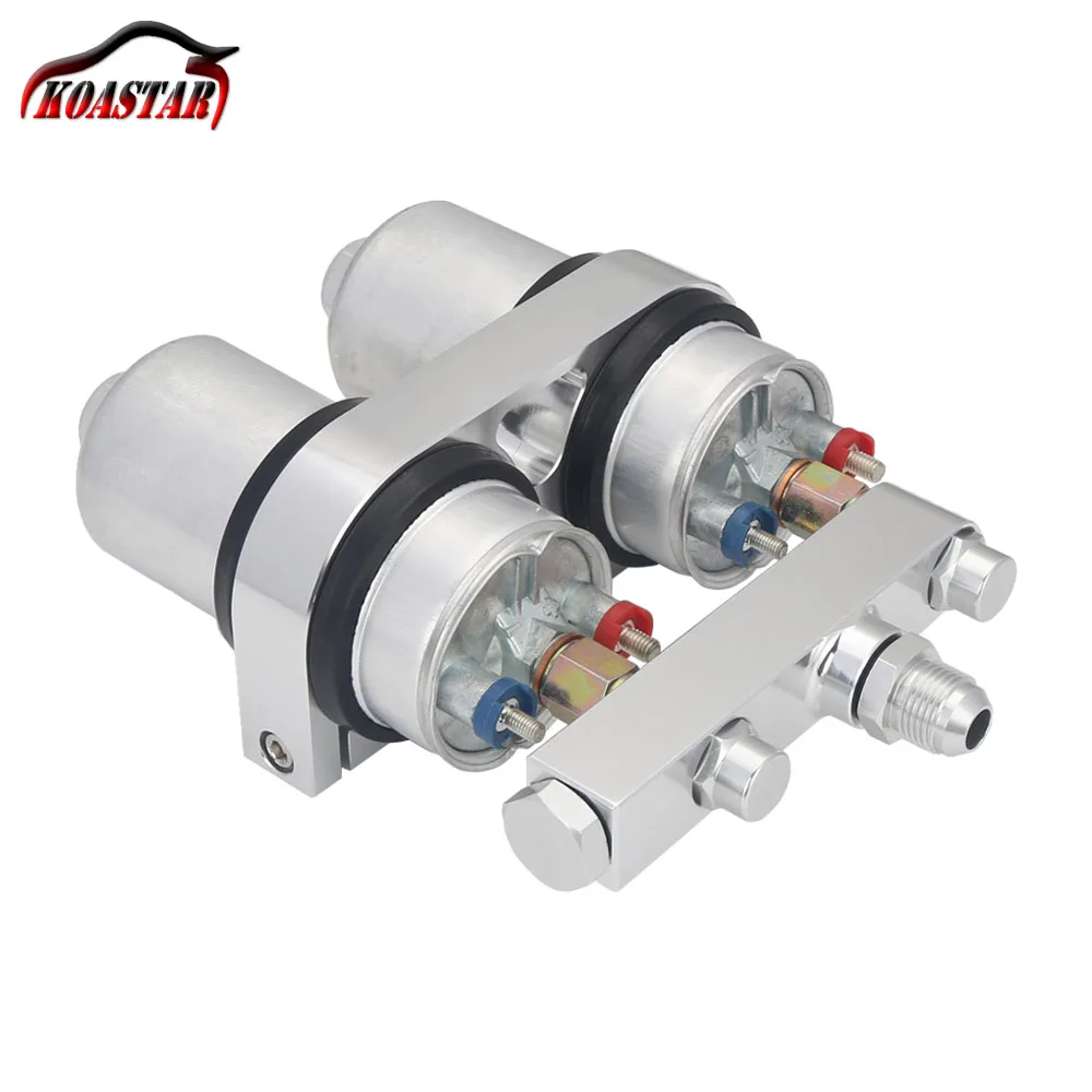 

2x Dual Fuel Mounting Bracket kit & Out Manifold Aluminum AN6 + Dual 044 High Flow External Fuel Pump Universal