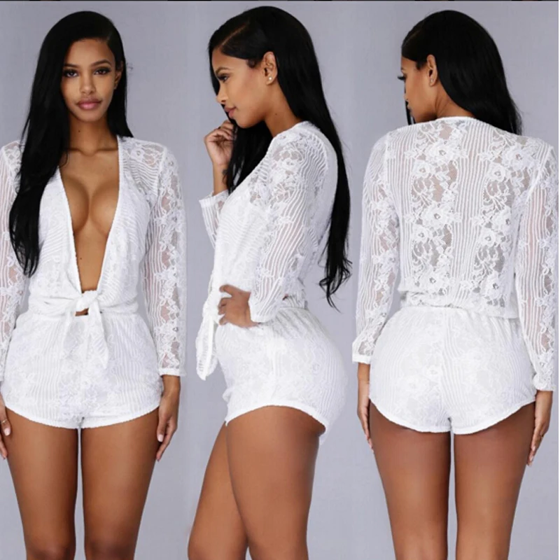 2016-New-Summer-Cute-Jumpsuit-White-v-neck-long-Sleeve-Sexy-casual-Lace-one-piece-Rompers