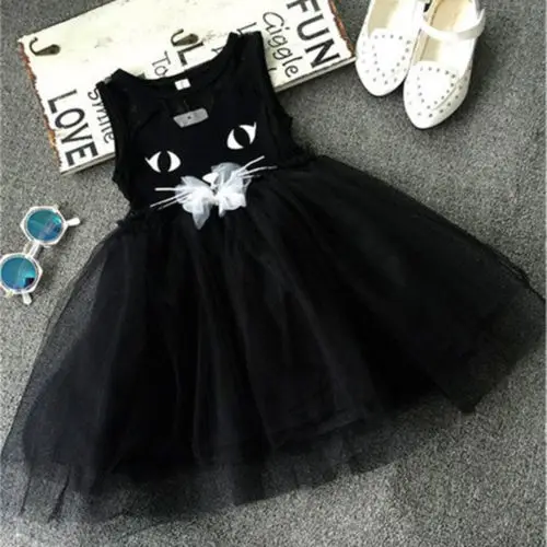 

Cute Girl Princess Dress Kid Party Dress Wedding Pageant Formal Tutu Dresses Black Sleeveless Summer Clothes Baby Clothing Sets