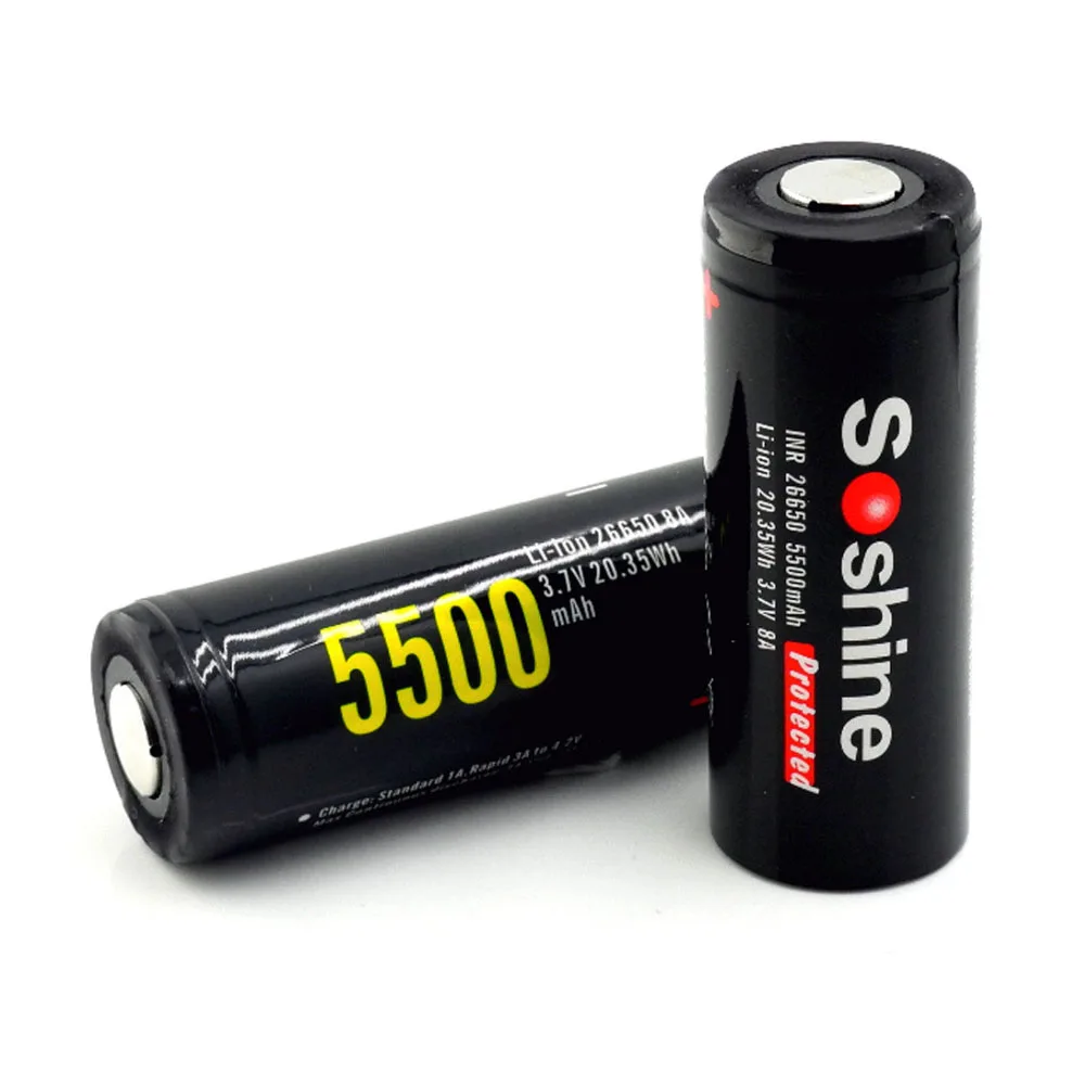 2pcs Soshine 26650 Protected 3.7V 4200mAh Lithium Rechargeable Battery