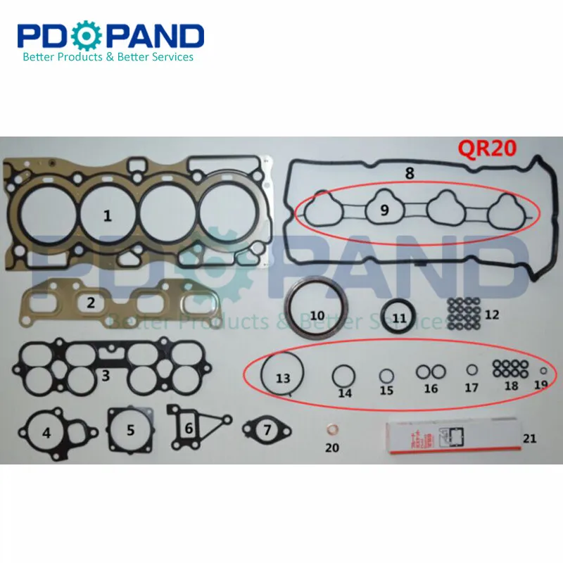 QR20 QR20DE Full Engine Overhaul Gasket Set for Nissan X TRAIL (T30) 2.0 1998cc 2001 with Valve
