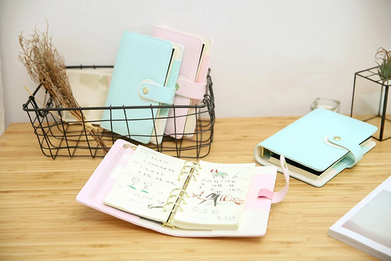 Macaron Cute Leather Spiral Notebooks Planner Notepad Agenda Organizador Office School Diary binder Weekly Planner stationery A6007