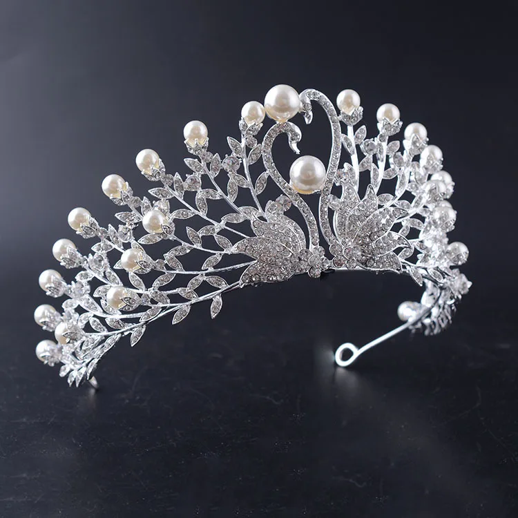 Moda pérola Tiaras Crown para a Noiva de cristal folhas ramos estilo festa de Casamento mulheres jóias cabelo acessórios para o Cabelo (5)
