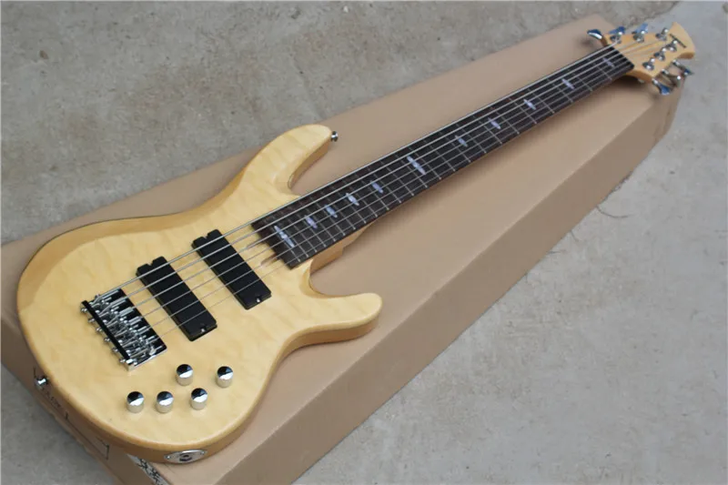 Factory Custom 6 strings 24 frets natural wood body electric bass