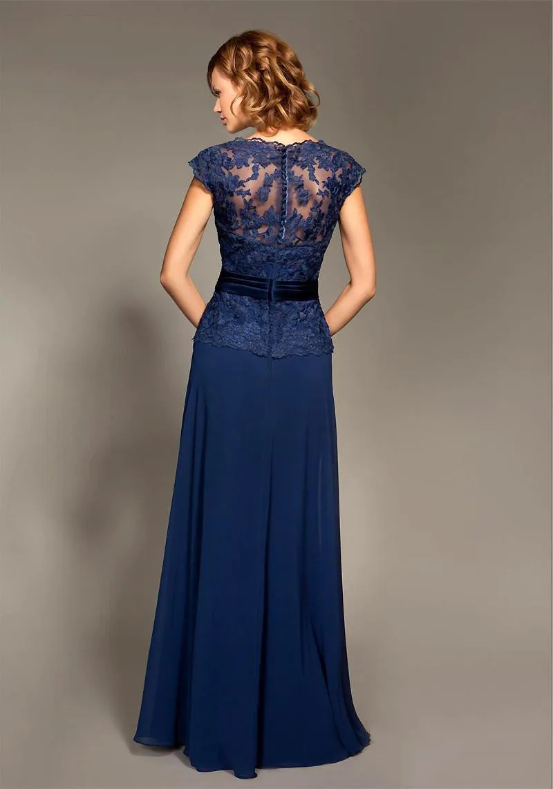 Vestido novia Mark Лесли темно-шифон Длинные Формальные фрейлина вечерние платье Темно-синие Мать невесты платья
