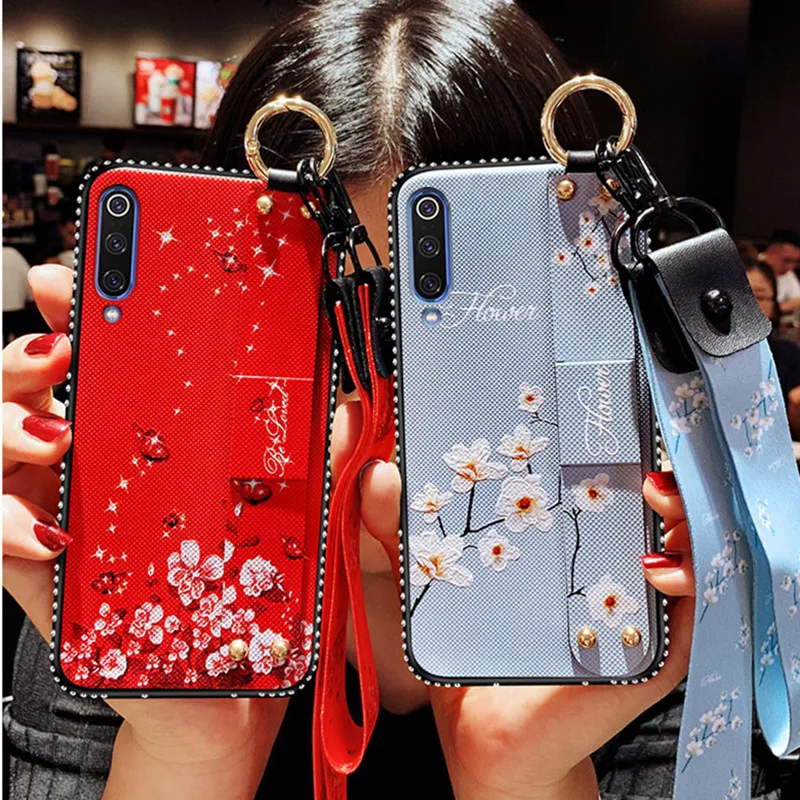 

glitter diamond strap tpu case for xiaomi redmi note 7 5 6 pro 5A 4X K20 pro MI 9 8 se A1 A2 lite MAX 2 3 flower wristband hoder