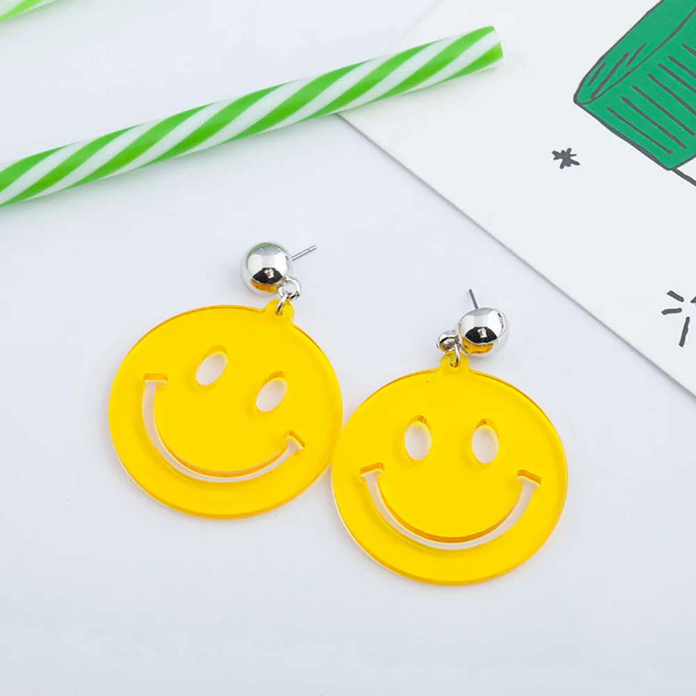 Girls Funny Acrylic Smiling Face Emoji Oversize Earrings Cute Smiley