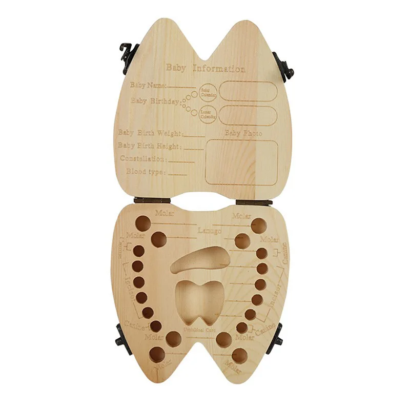 ONNPNNQ Baby Tooth Box Organizer For Baby Save Milk Teeth Wood Storage Box Tooth Shape Case Holder as a Gift For Kid Boy Girl5