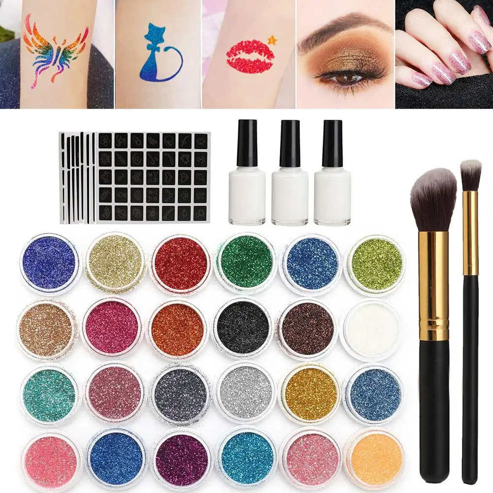 Glitter em pó Temporárias de Cor Glitter Tatuagem Temporária Body Pintura 118-padrão Pintado 24-tatuagens Ferramentas Art 8 Glitter Tatuagem Temporária Glitter Em Pó Tatuagem