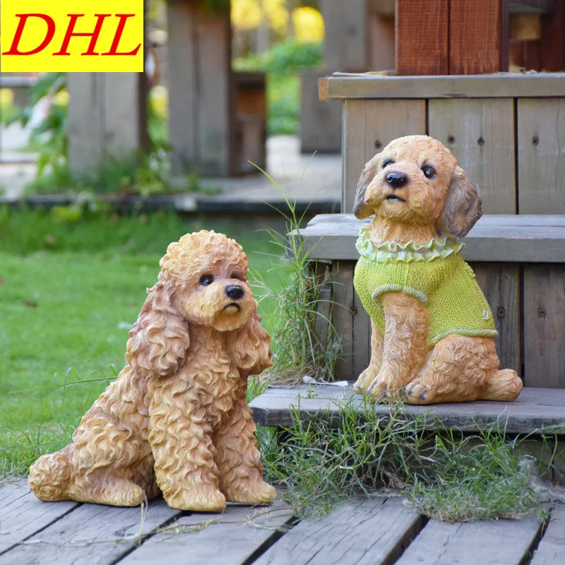 

Cute Simulation Poodle Pet Dog Animals Colophony Crafts Home Villa District Decorations Collectible Model Toy L1975