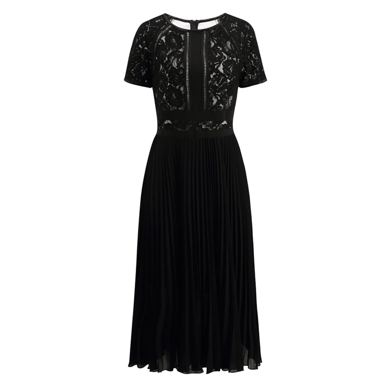 Noir Dresses Patchwork Pleated 5308 Mode Femmes De Robe Dentelle Plissées Robes rxqvRwrC