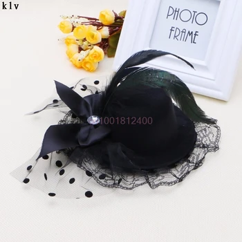 

Bow Hair Clip Lace Feather Mini Top Hat Fascinator Burlesque Party Fancy Dress