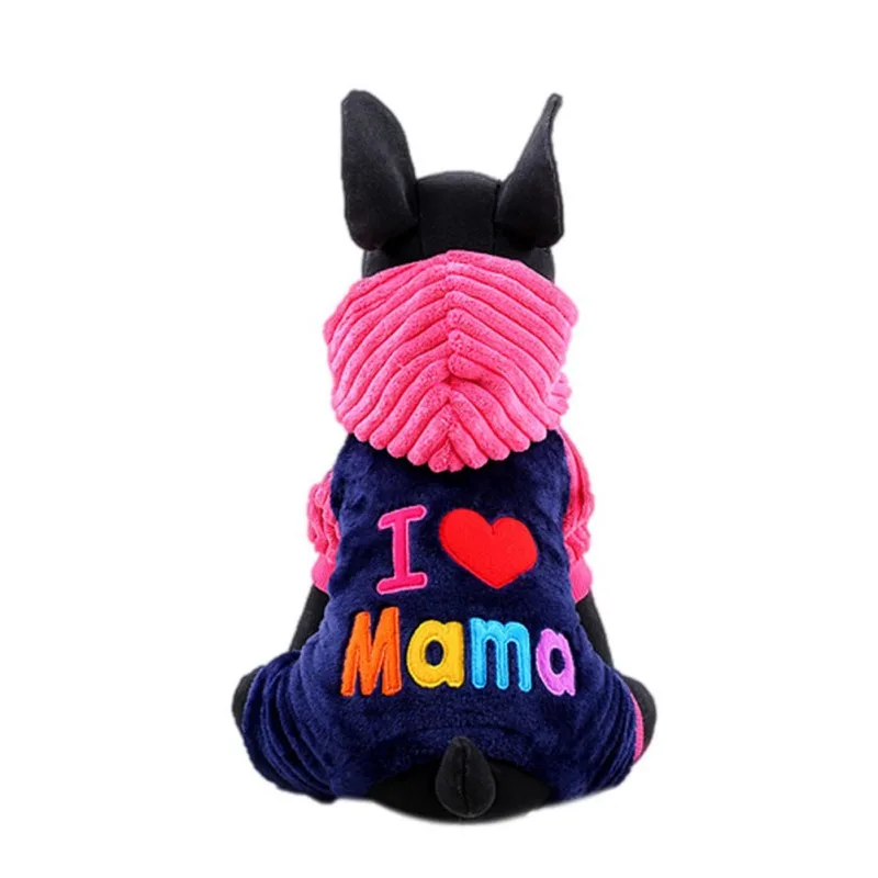 Собака I Love Mama Papa» толстовки милый костюм для осень-зима щенок Удобная теплая одежда с крышками собака зимы поставок