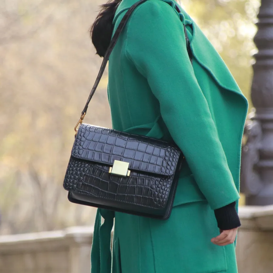 

Fashion Crocodile Pattern Shoulder Bag Women Genuine Leather Female Bag Ms. Messenger Bag Retro Crossbody Bag Small Flap~18B1