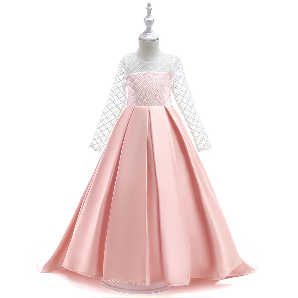Розовый o-образным вырезом Сверкающие Цветы Дети Принцесса Платье для девочек с цветочным узором вечерние Детские Длинные бальное платье