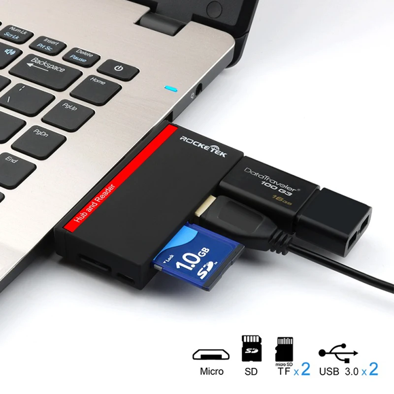 Rocketek high quality usb 3.0 Pro Hub multi 4 in 1 memory card reader adapter for SD/TF micro SD PC computer laptop accessories