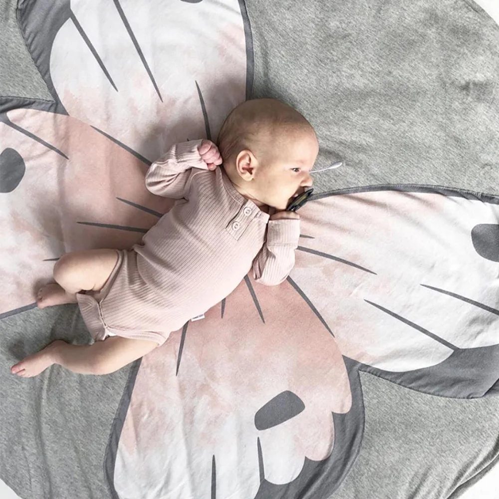 Ins New Butterfly Print Round Infant Baby Crawling Mat Play Game Carpet Kis Rugs Height 2CM Children`s Room Decoration (4)