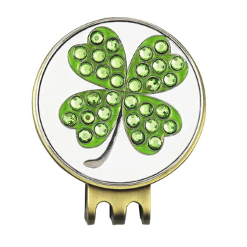 

Clover Shamrock Bling Golf Ball Mark with Magnetic Golf Hat Clip Antique Brass Plating Golf Accessories