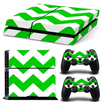 

Free drop shipping white and green simple stripes design skin sticker for PS4 console and two controllers skin #TN-P4-2018