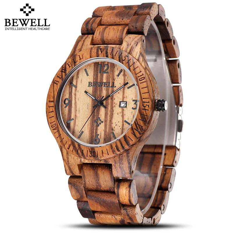 

Bewell Auto Date Coffee Maple Wooden Watches Men Luxury Brand Waterproof Shock Resistant Quartz Watch Clock Relogio masculino