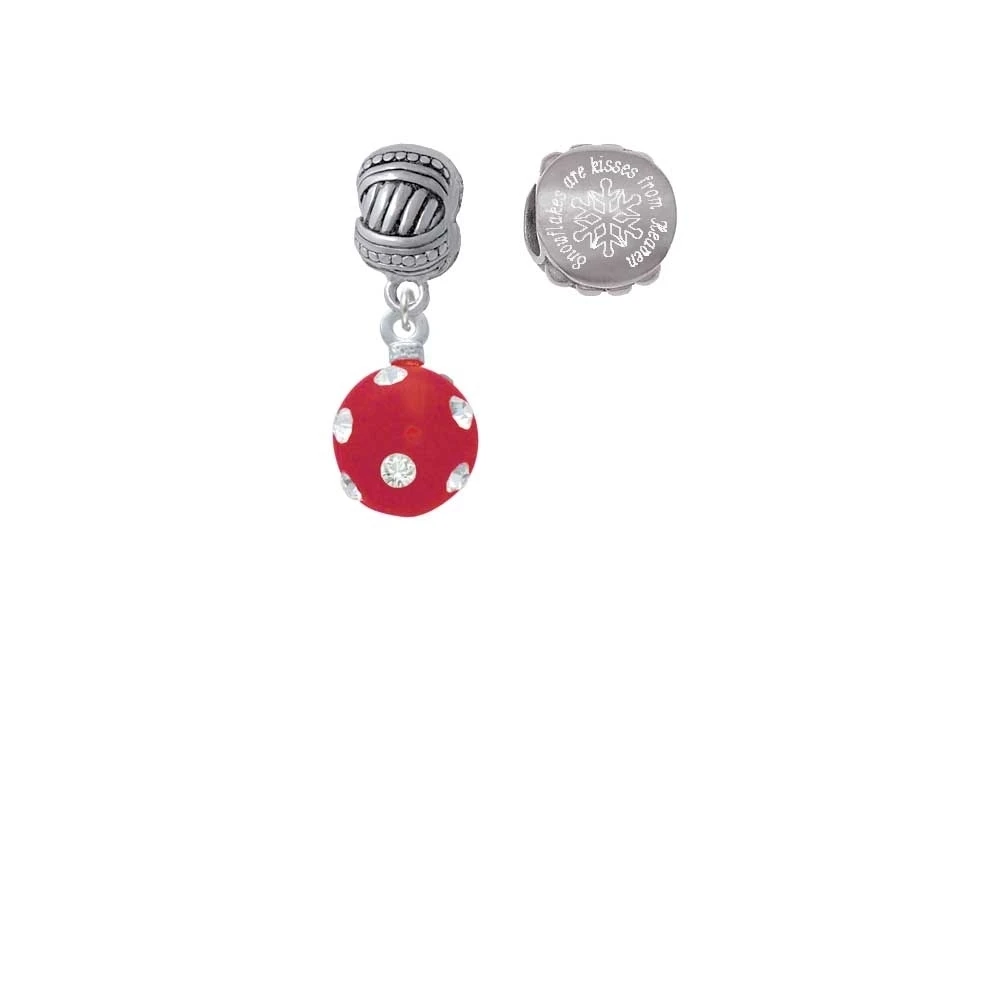 Silvertone 3-D Frosted Red Resin Ornament with Crystals Snowflakes are Kisses from Heaven Charm Beads (Set of 2)