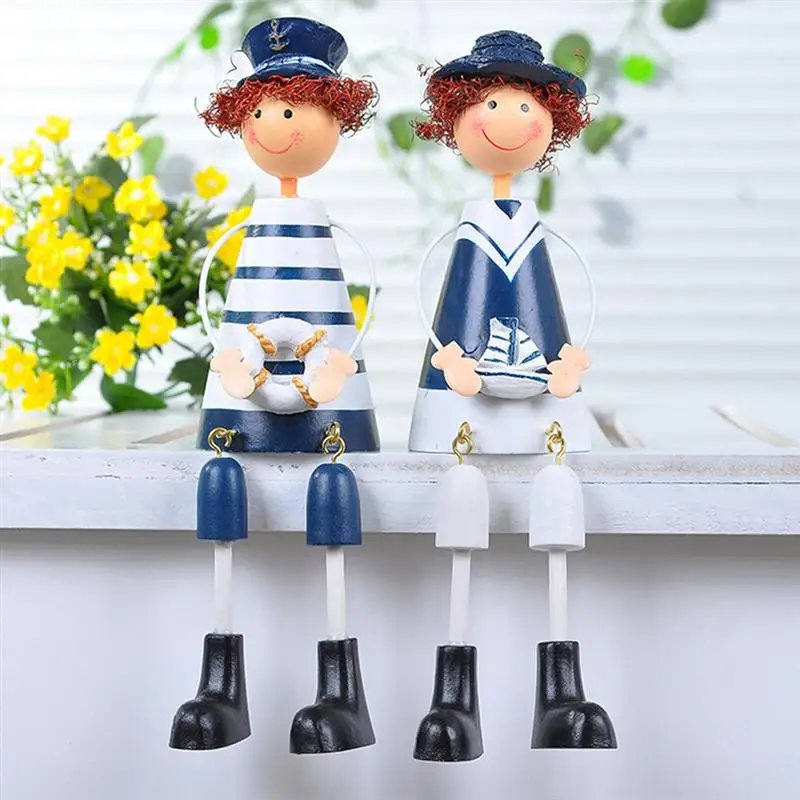 

Set of 2 Wooden Navy Hanging Foot Doll Ornaments Mediterranean Style Home Decoration Kids Gifts Toys