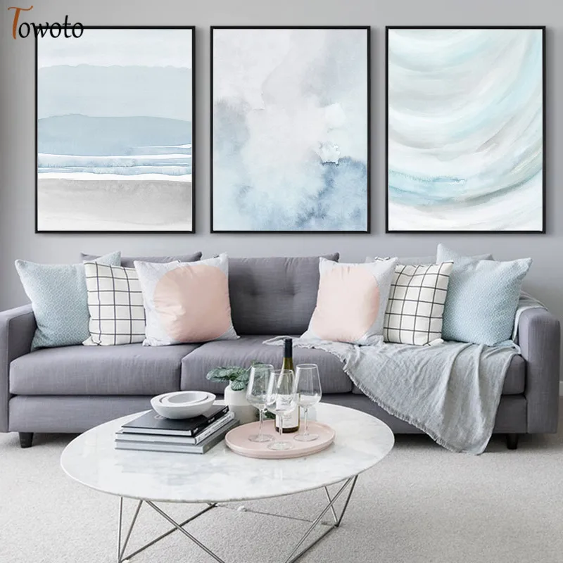 

Blue Watercolor Canvas Painting Abstract Art Print Poster Modern Neutral Wall Art Decorative Wall Pictures for Living Room
